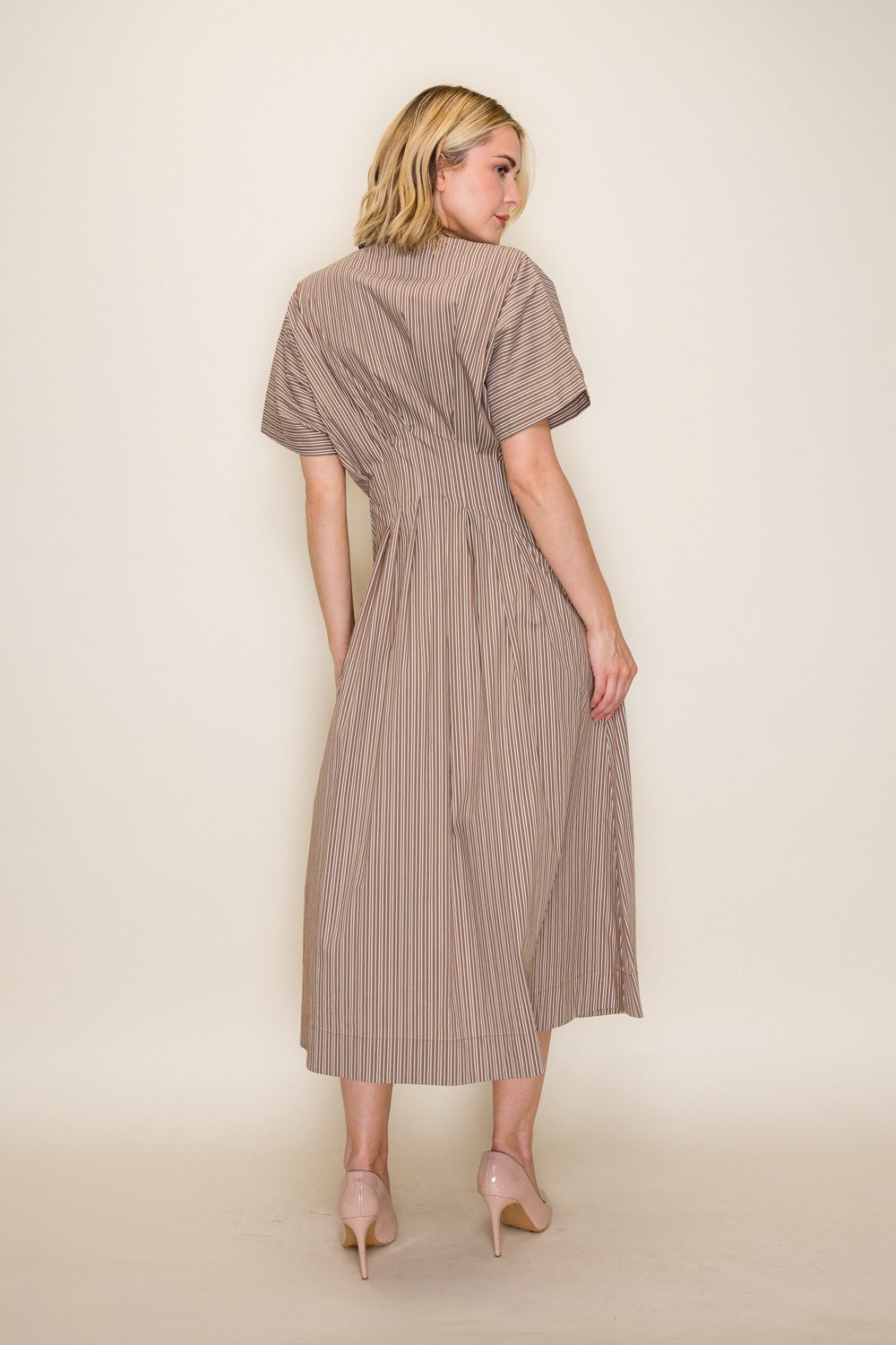 Striped Cinched Waist Midi Dress