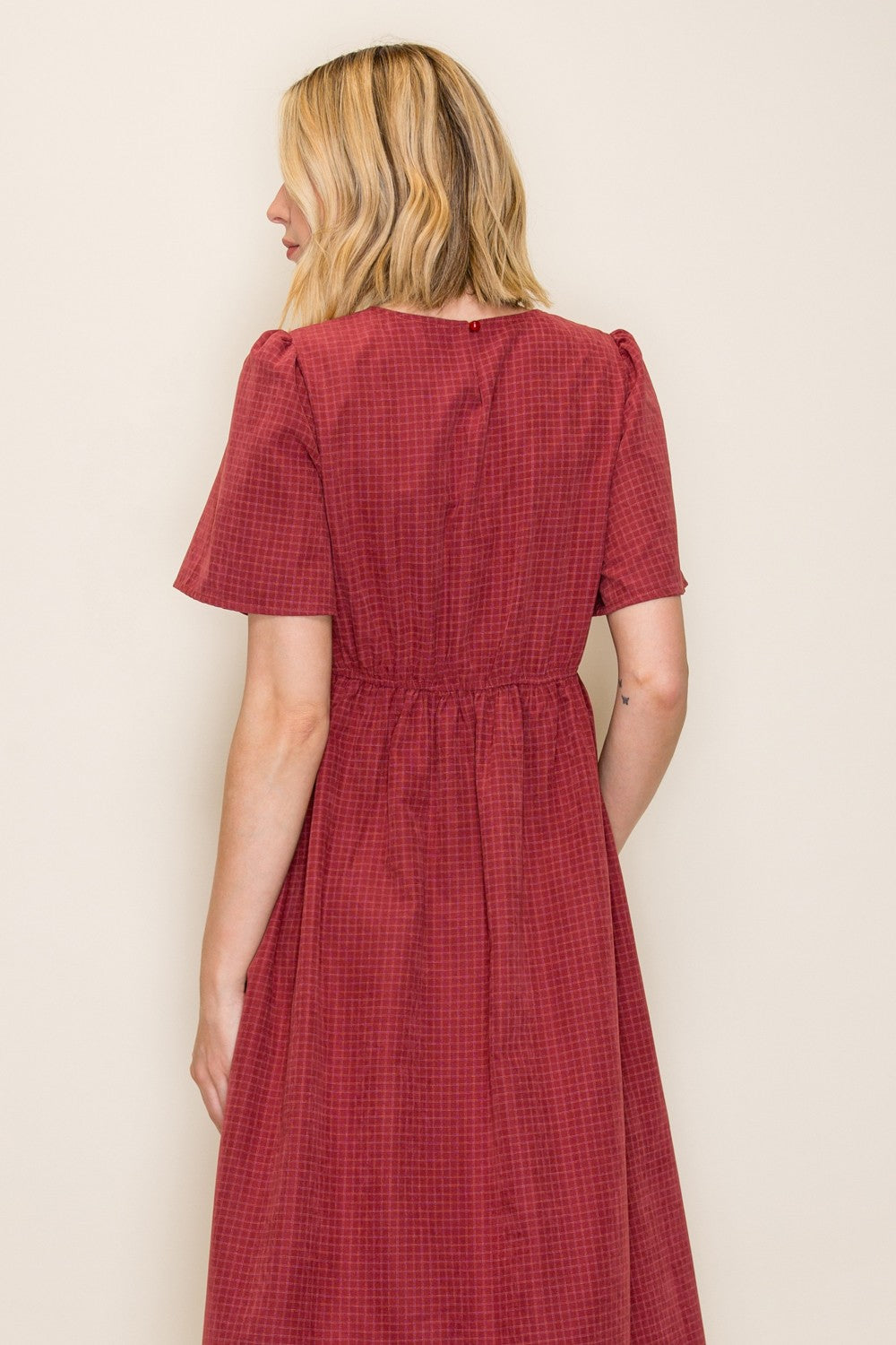 Gingham Print V-neck Flowy Midi Dress