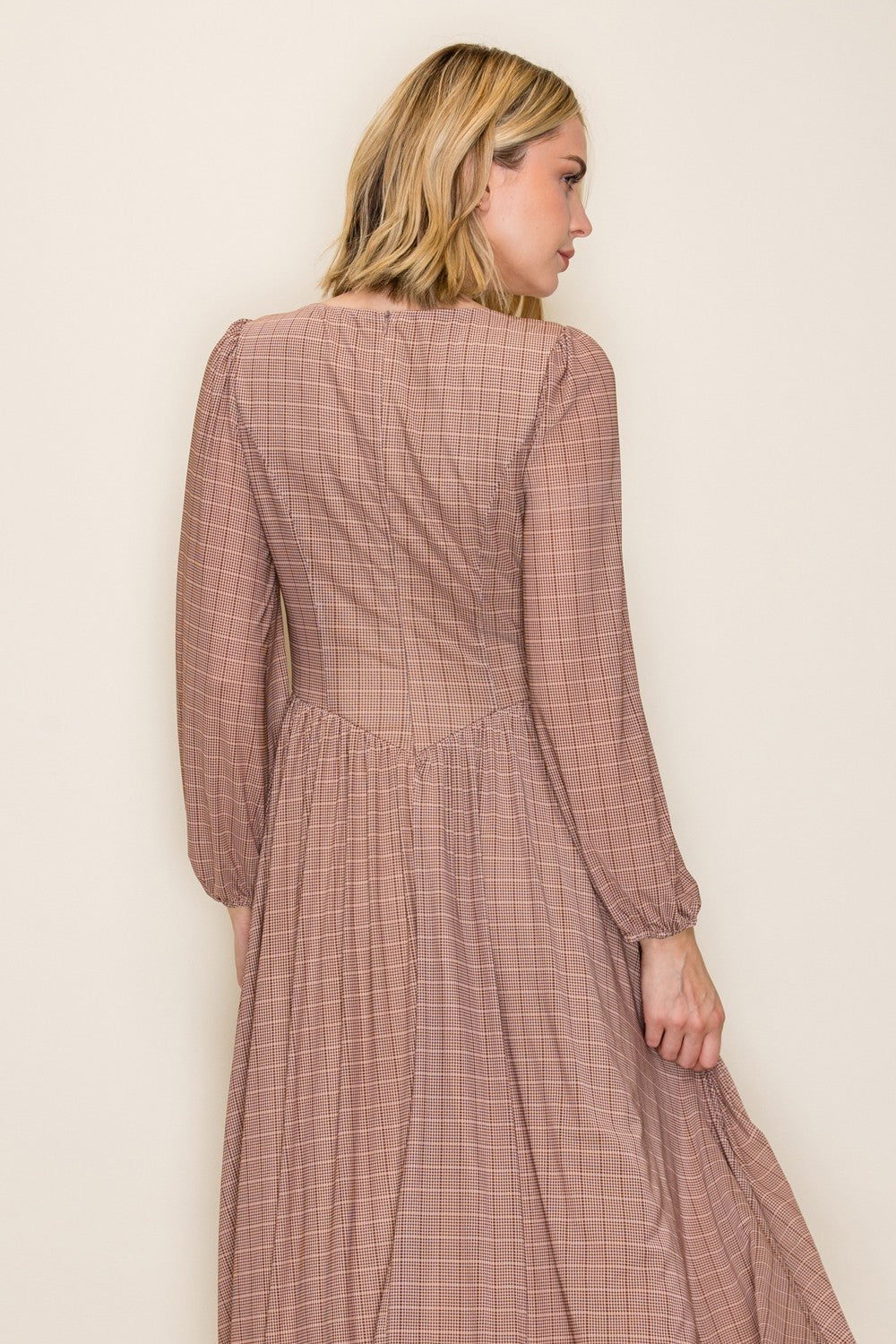 Classic Gingham Long Sleeve Midi Dress