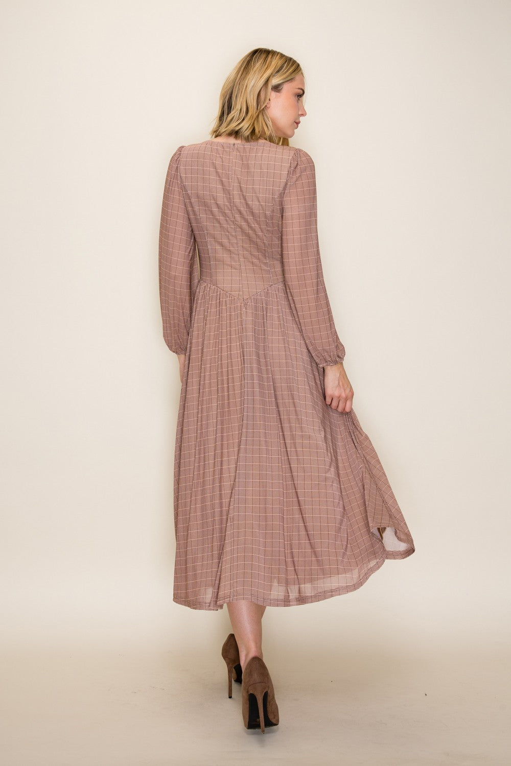 Classic Gingham Long Sleeve Midi Dress