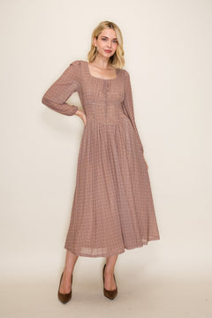 Classic Gingham Long Sleeve Midi Dress