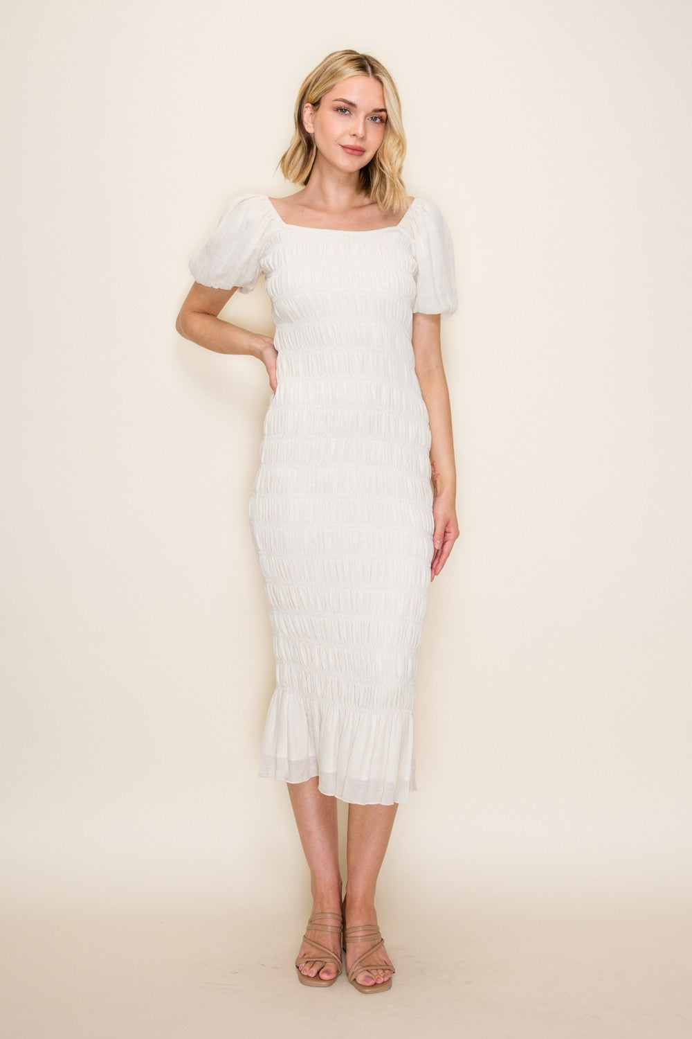 Smocked Bodycon Midi Dress
