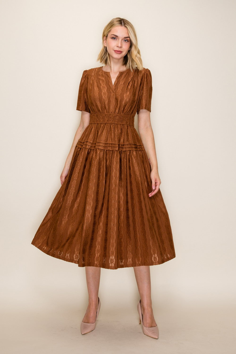 Smocked Waist Tiered Midi Dress
