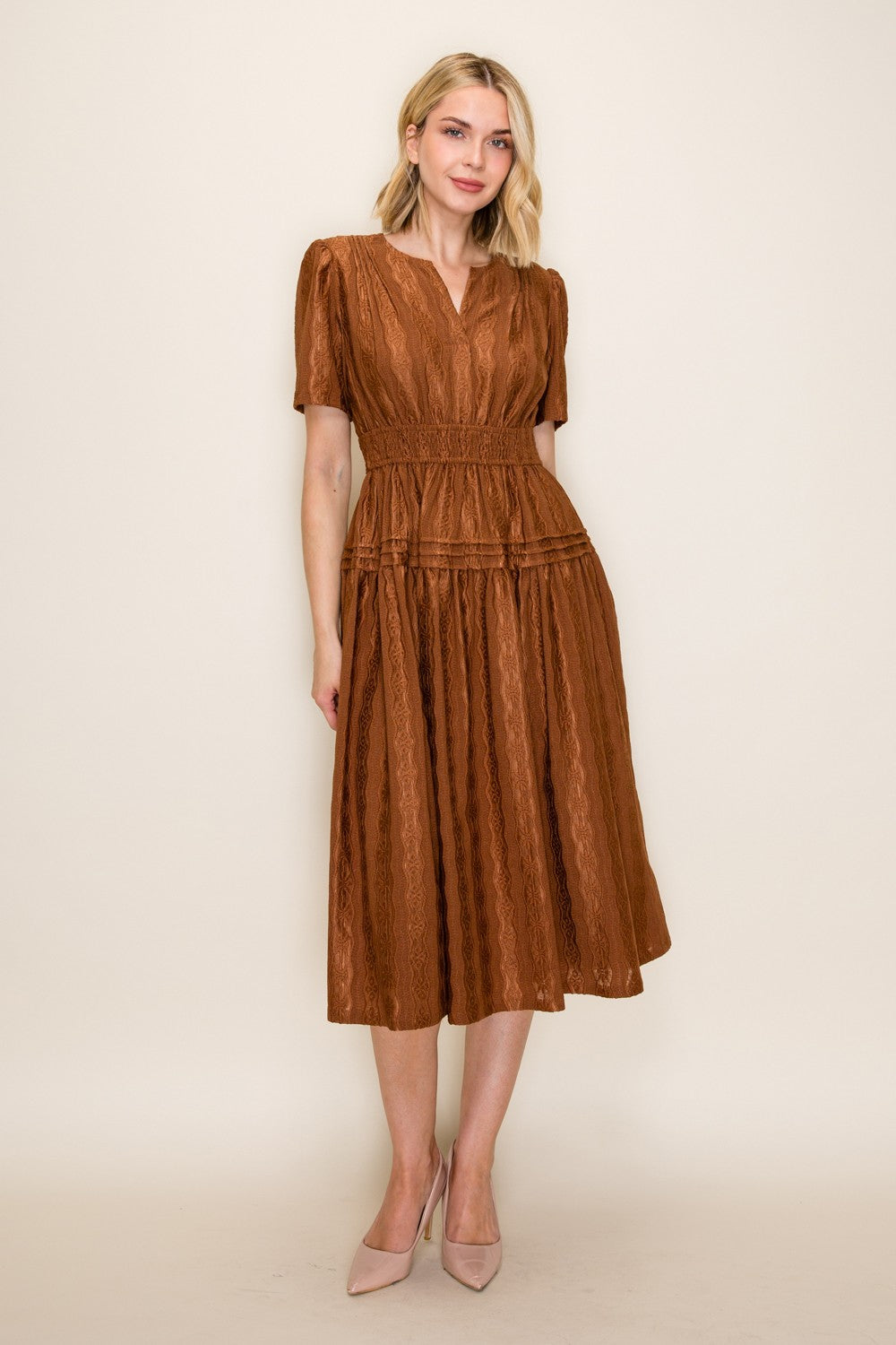 Smocked Waist Tiered Midi Dress