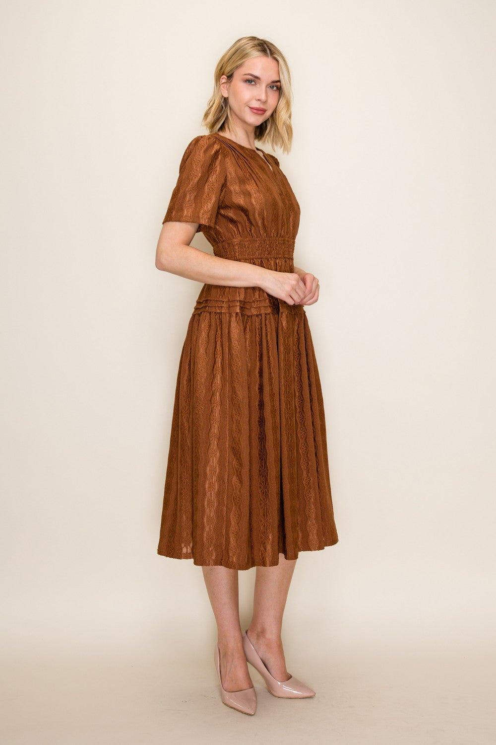 Smocked Waist Tiered Midi Dress