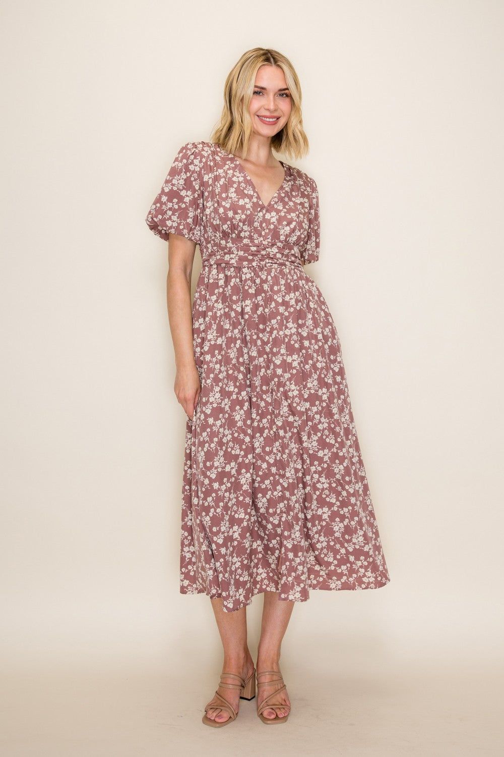 Floral Smocked Waist Midi Dress