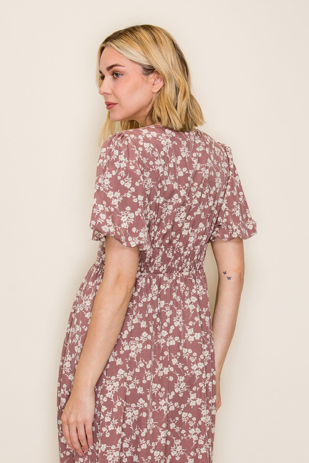 Floral Smocked Waist Midi Dress
