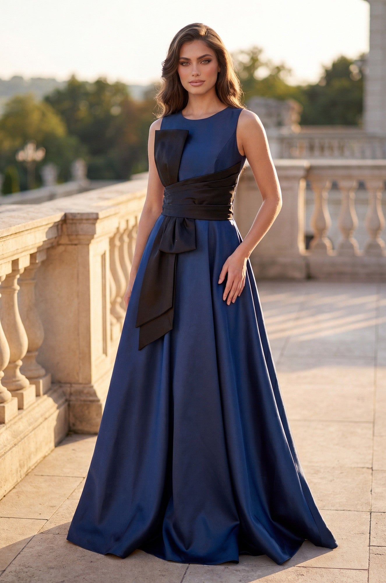Long Formal Ball Gown With Statement Bow