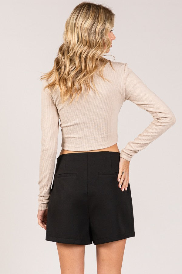 Twill Soft Curve Hem Minimalist Wrap Skort