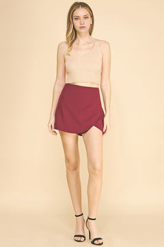 Twill Soft Curve Hem Minimalist Wrap Skort