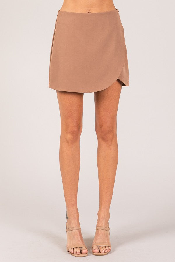 Twill Soft Curve Hem Minimalist Wrap Skort