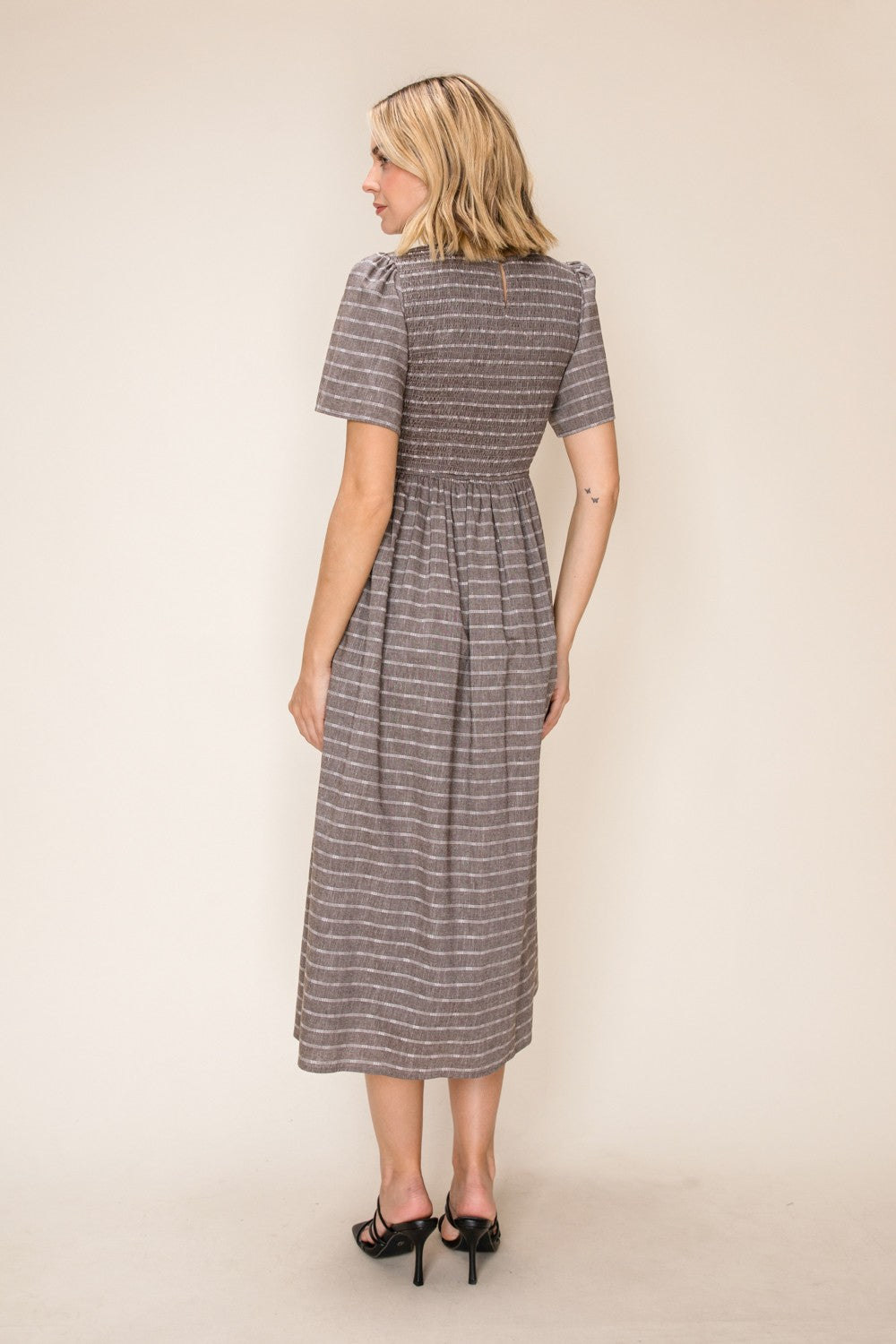 Striped Smocked Midi Dress