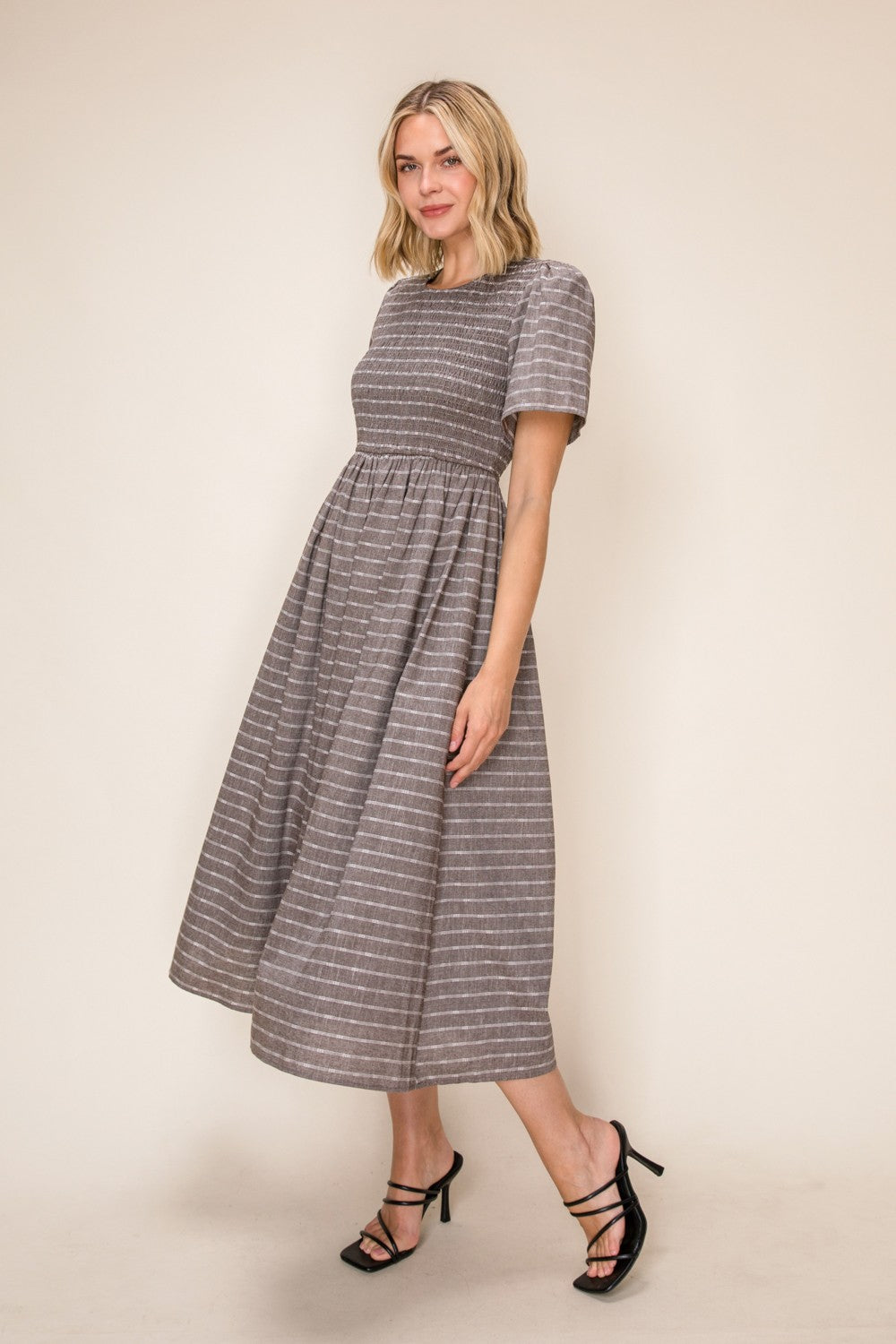 Striped Smocked Midi Dress