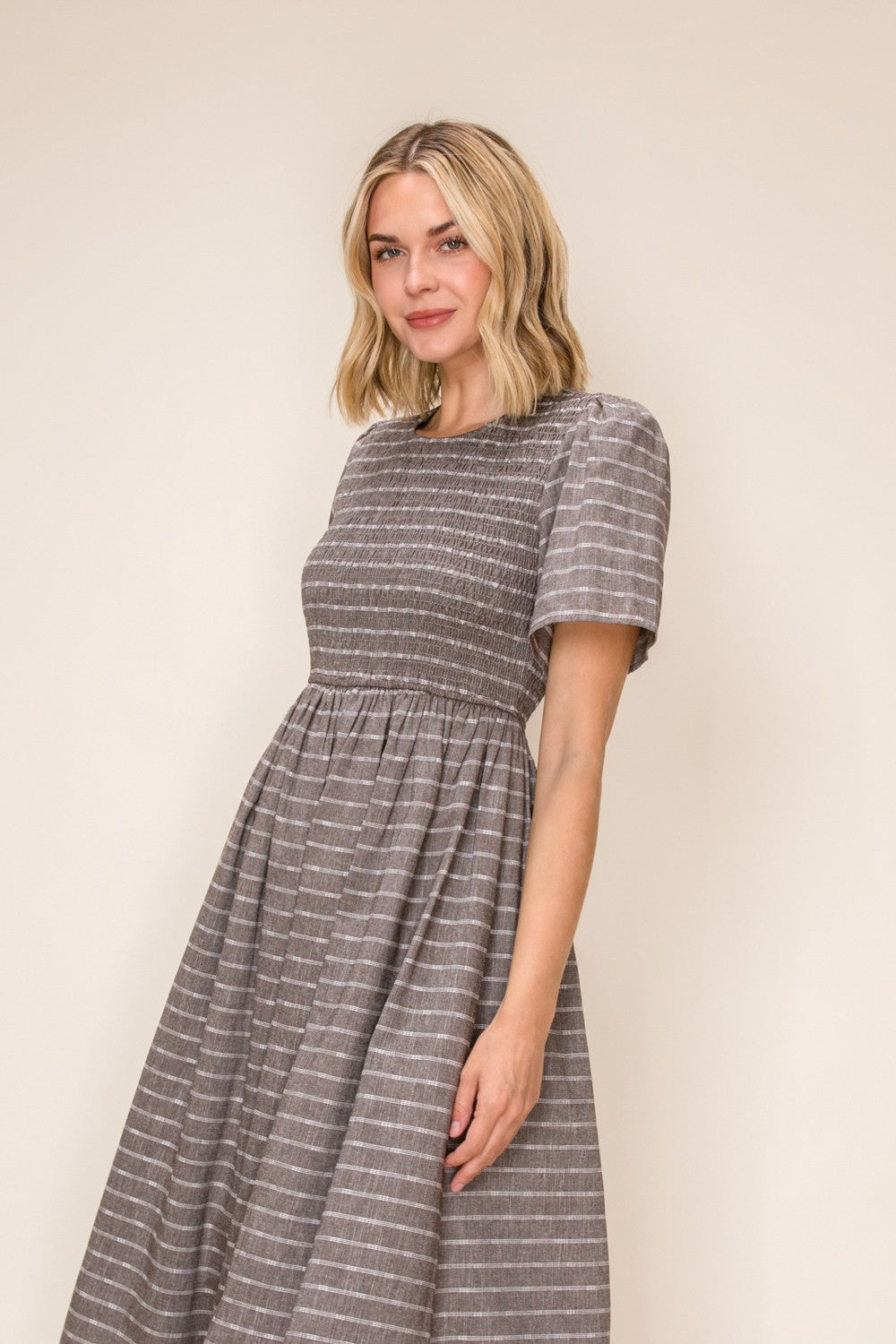 Striped Smocked Midi Dress