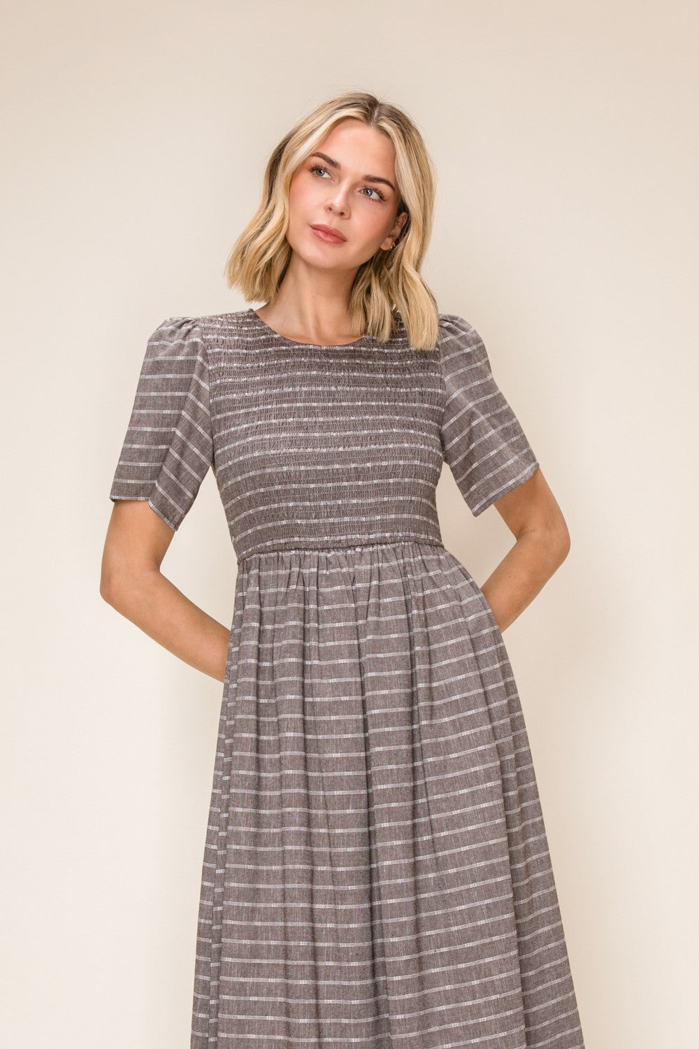 Striped Smocked Midi Dress