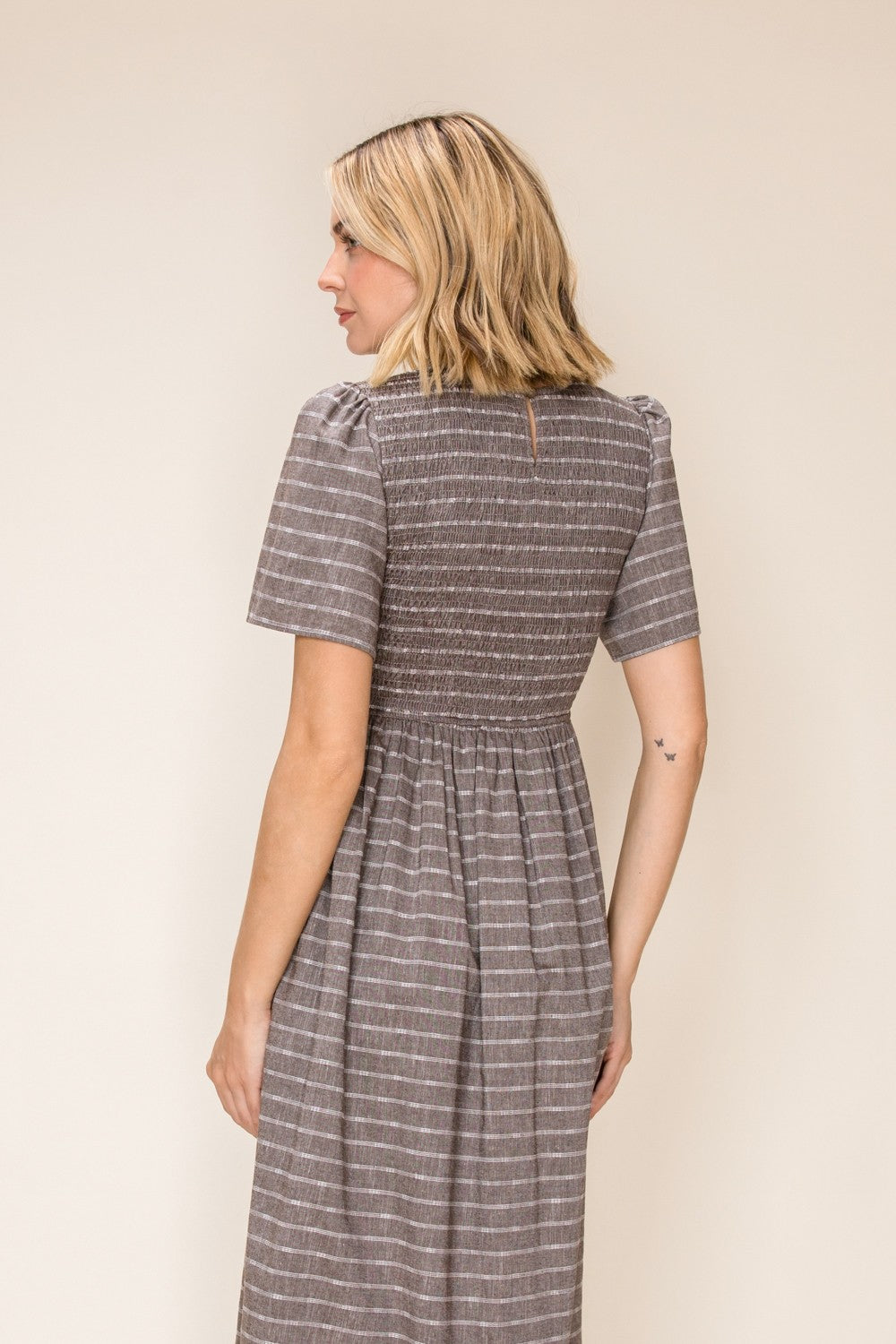 Striped Smocked Midi Dress