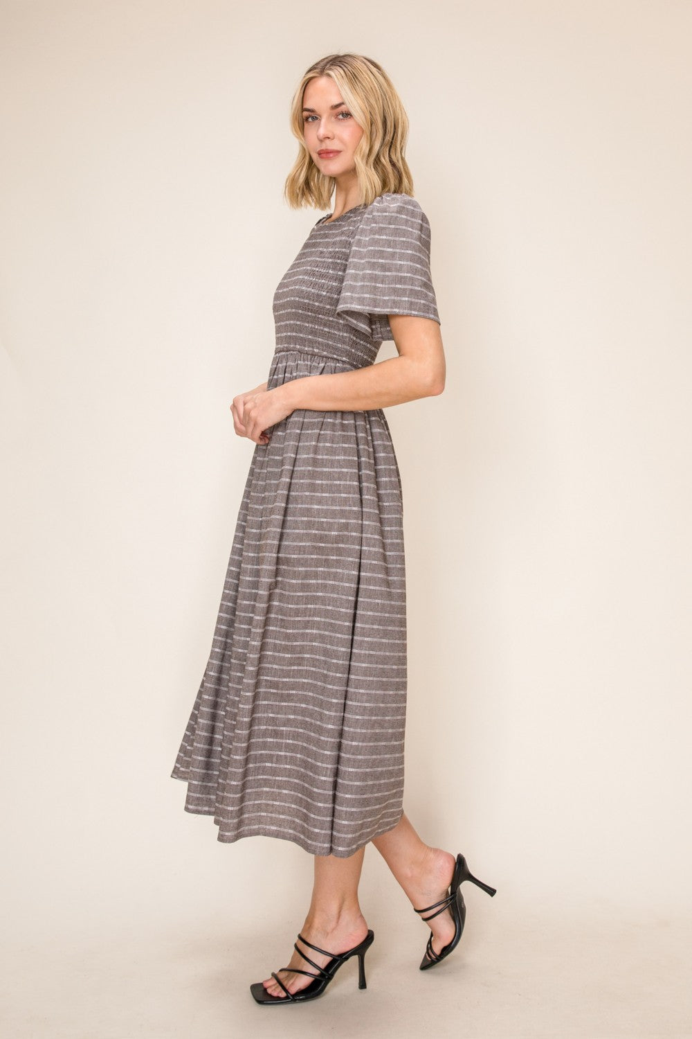 Striped Smocked Midi Dress