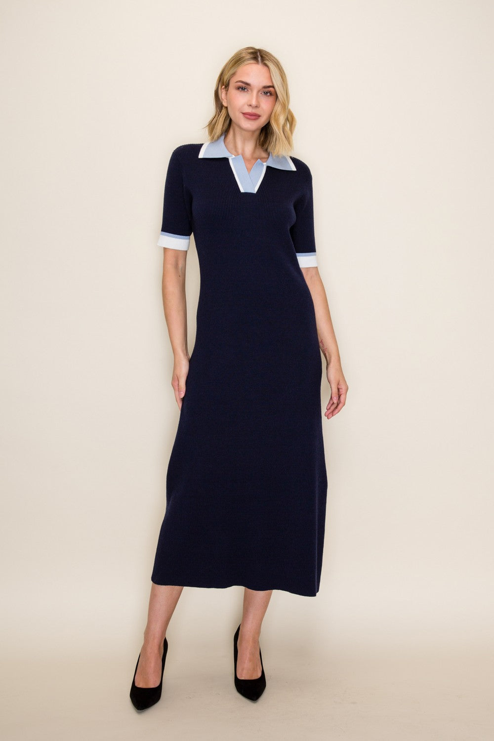 Contrast Collar Sweater Dress