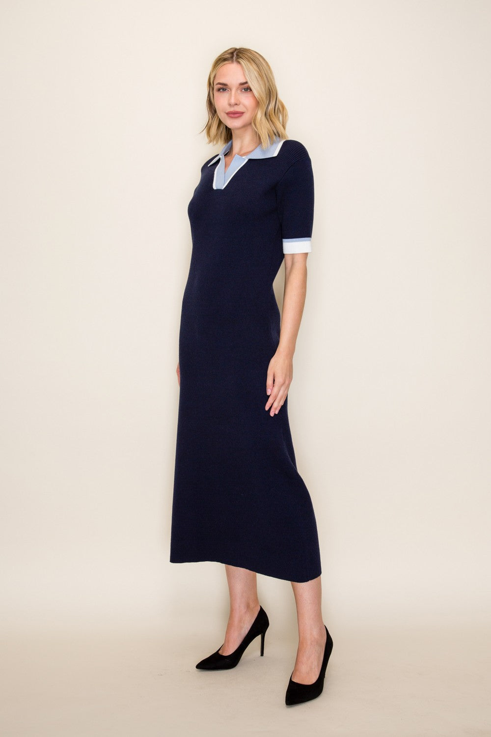 Contrast Collar Sweater Dress