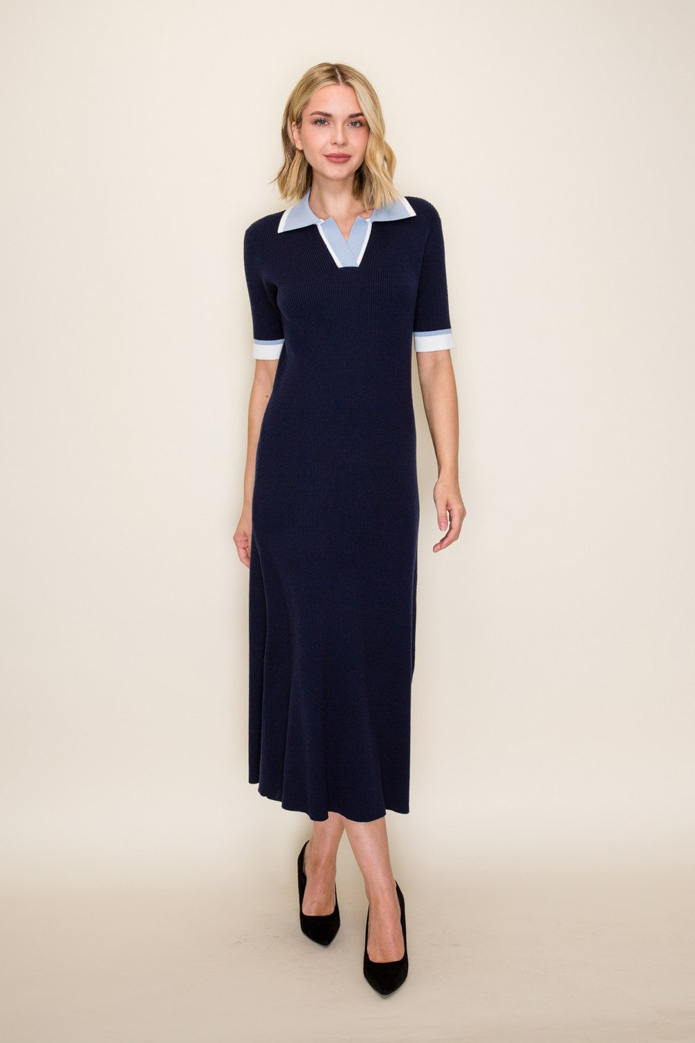 Contrast Collar Sweater Dress