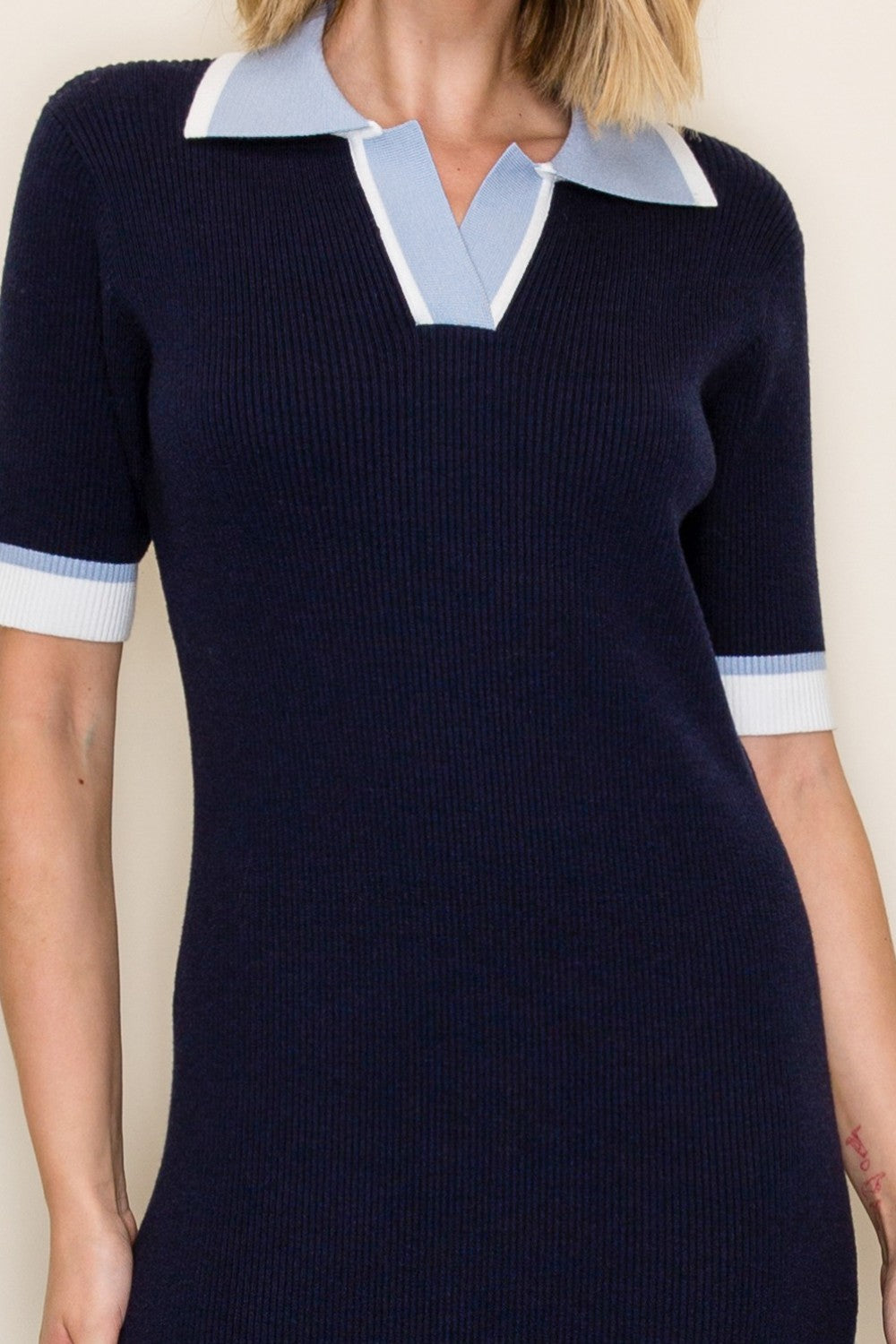 Contrast Collar Sweater Dress
