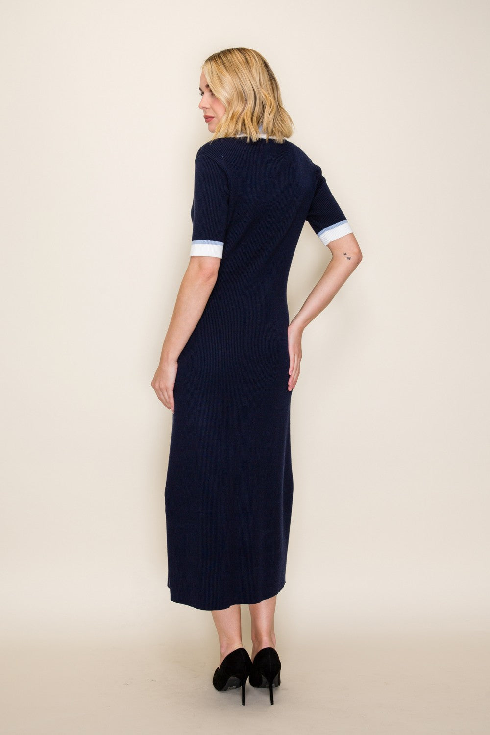 Contrast Collar Sweater Dress