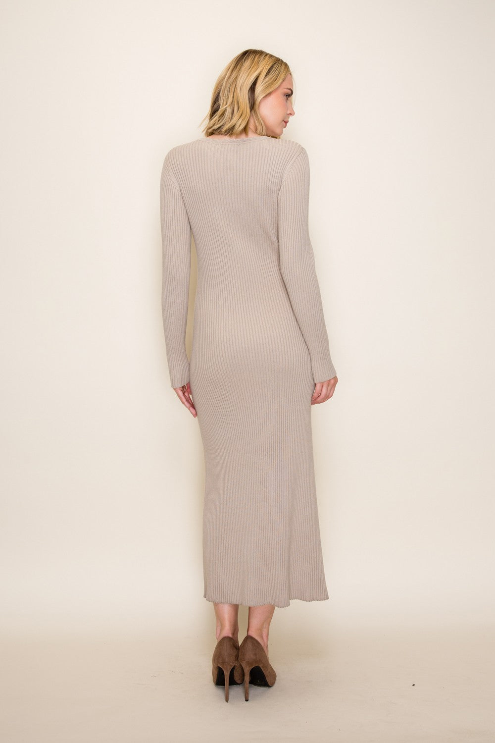 Long Sleeve Button-front Sweater Dress