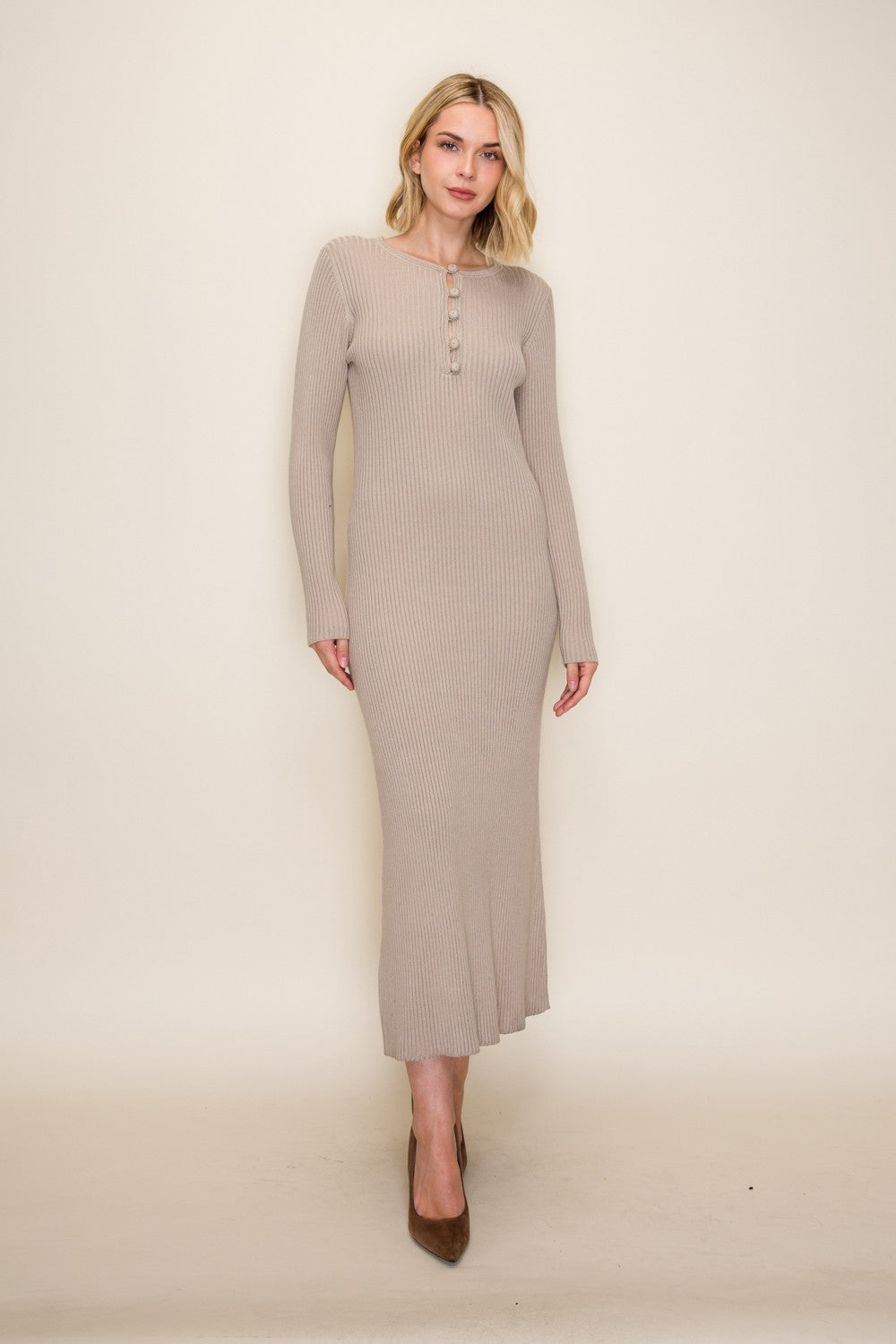 Long Sleeve Button-front Sweater Dress