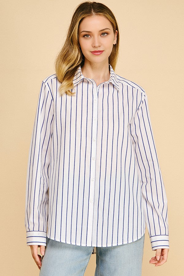 Lawn Striped Oversized Dress Shirt Blouse