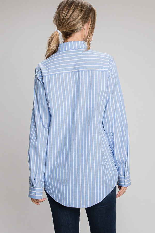 Lawn Striped Oversized Dress Shirt Blouse
