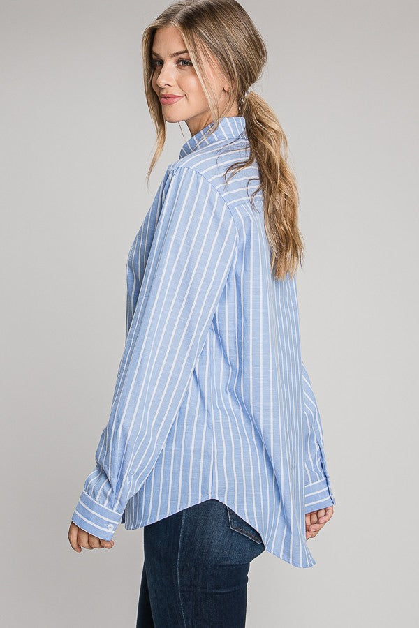 Lawn Striped Oversized Dress Shirt Blouse