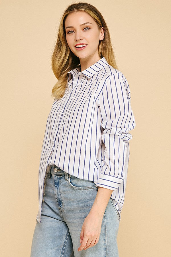 Lawn Striped Oversized Dress Shirt Blouse