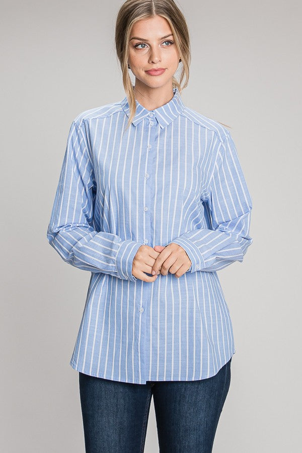 Lawn Striped Oversized Dress Shirt Blouse