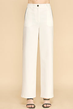 Contrast Twill Wide Straight Leg High Waisted Trousers Pants
