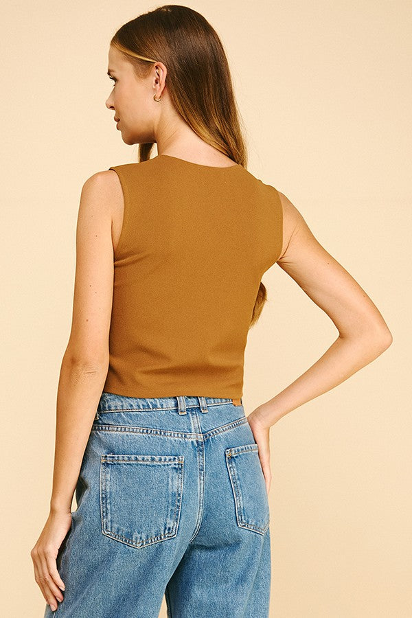 Jersey Quint Faux Gold Button Tailored Vest Top