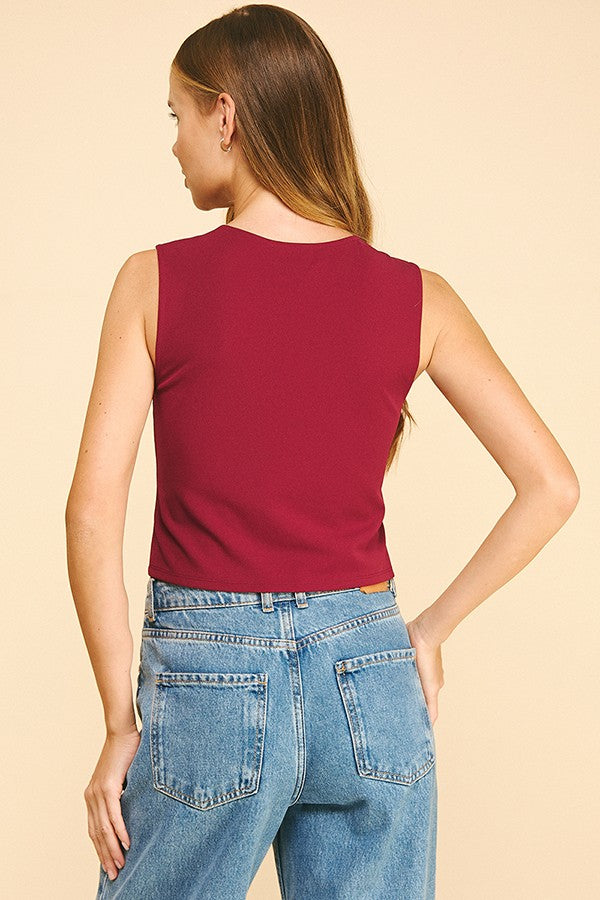 Jersey Quint Faux Gold Button Tailored Vest Top