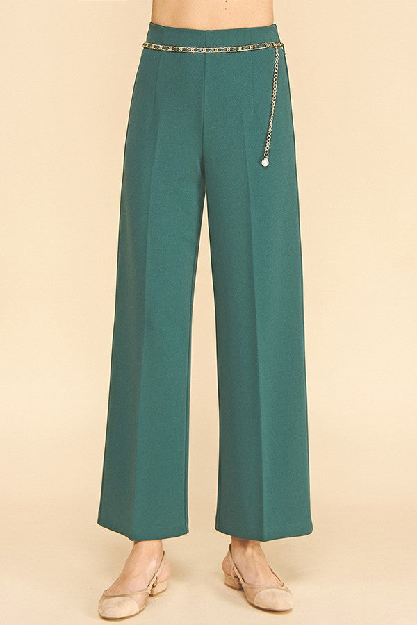 Jersey Pearled Gold Chain Tie Waist Wide Leg Pants