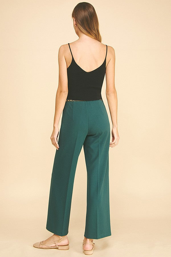 Jersey Pearled Gold Chain Tie Waist Wide Leg Pants