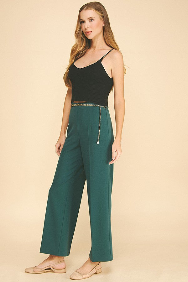Jersey Pearled Gold Chain Tie Waist Wide Leg Pants