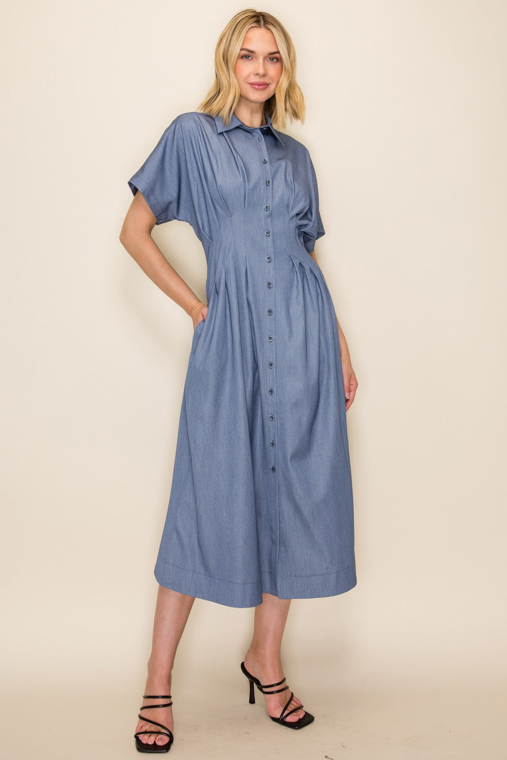 Chambray Button Down Midi Dress