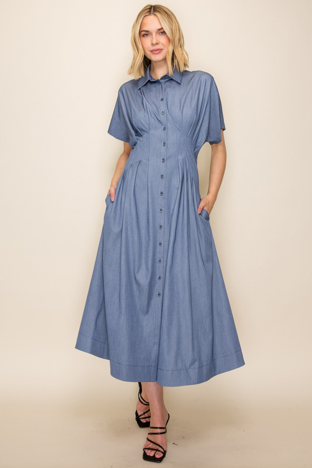 Chambray Button Down Midi Dress