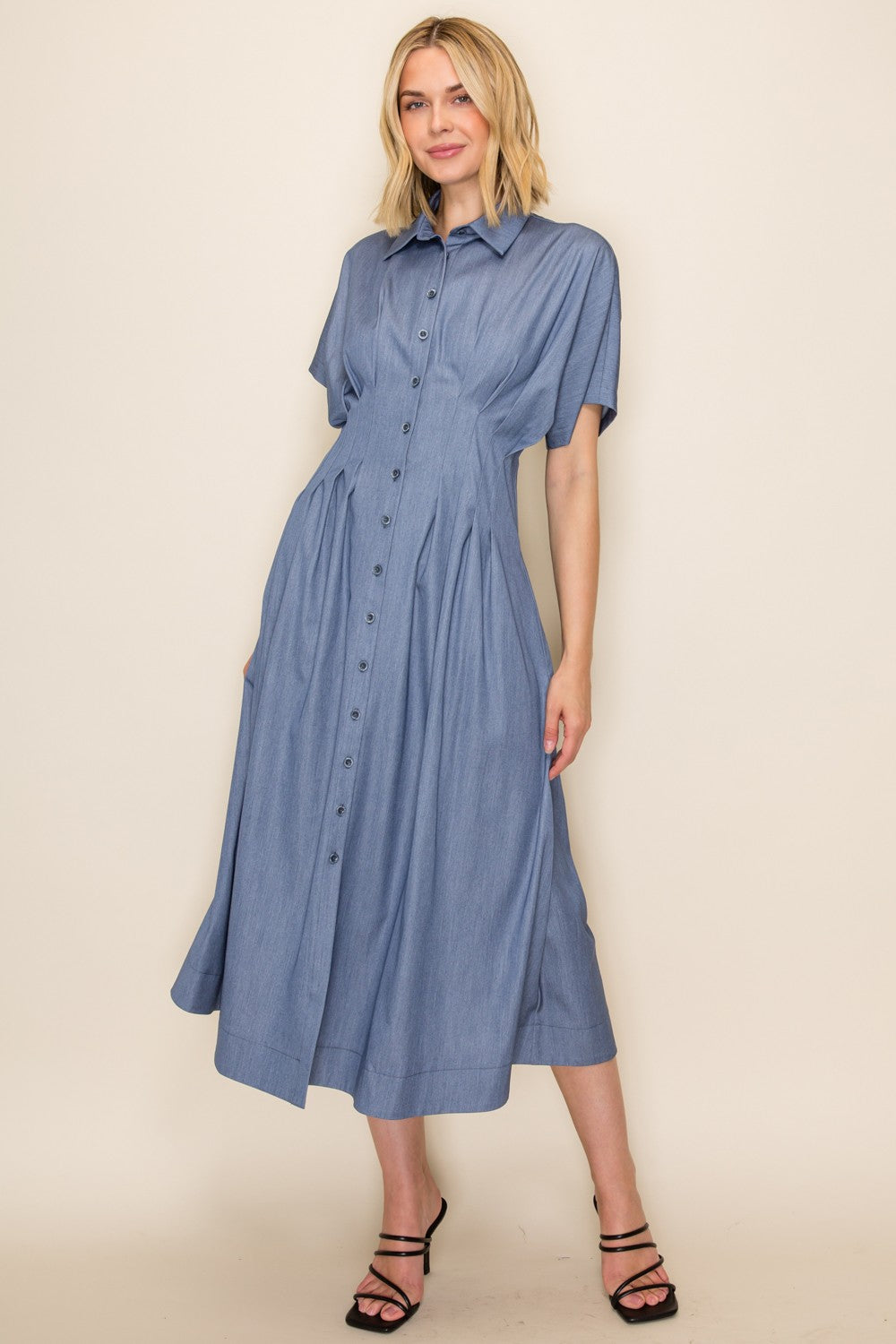 Chambray Button Down Midi Dress