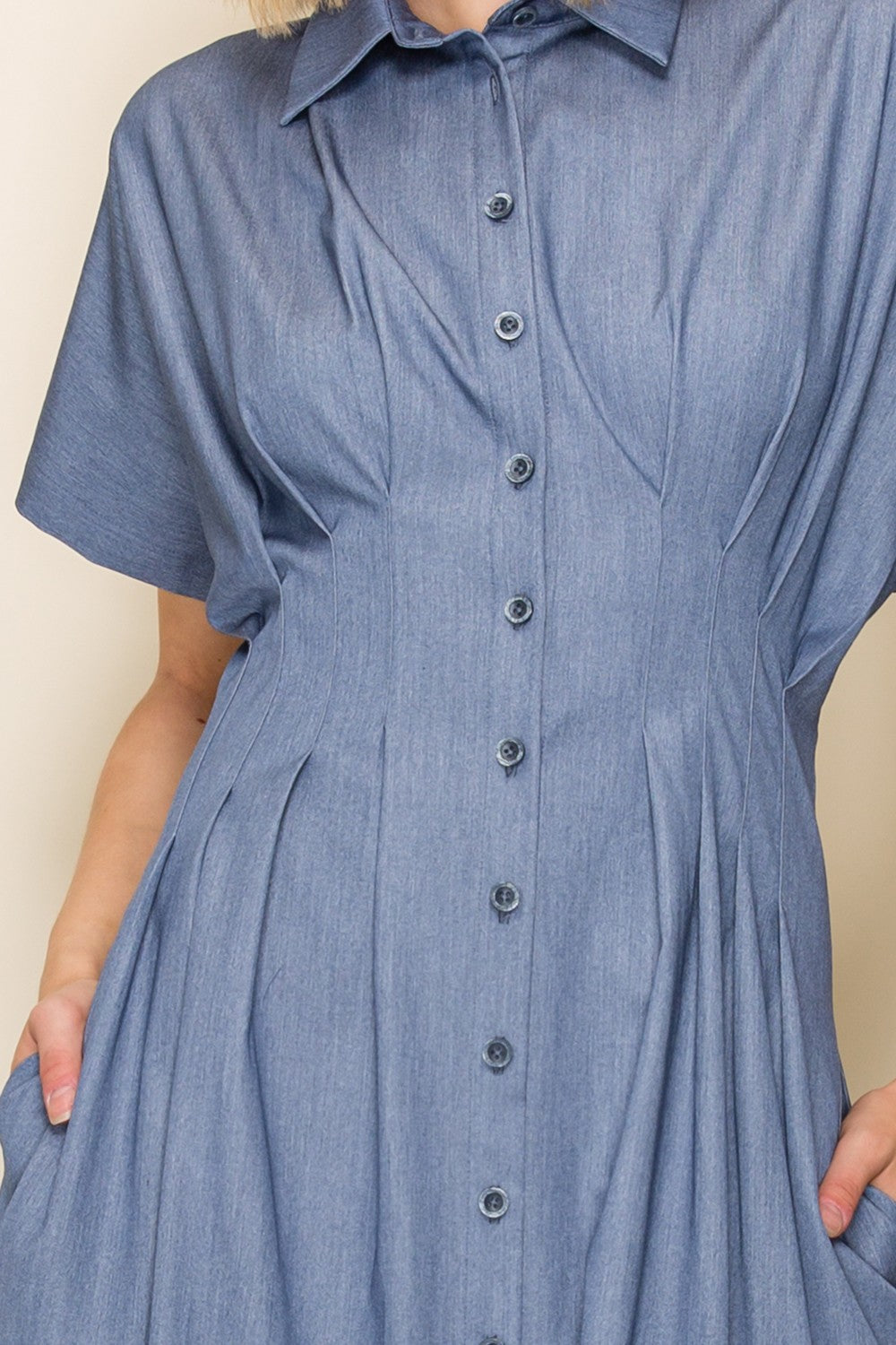 Chambray Button Down Midi Dress