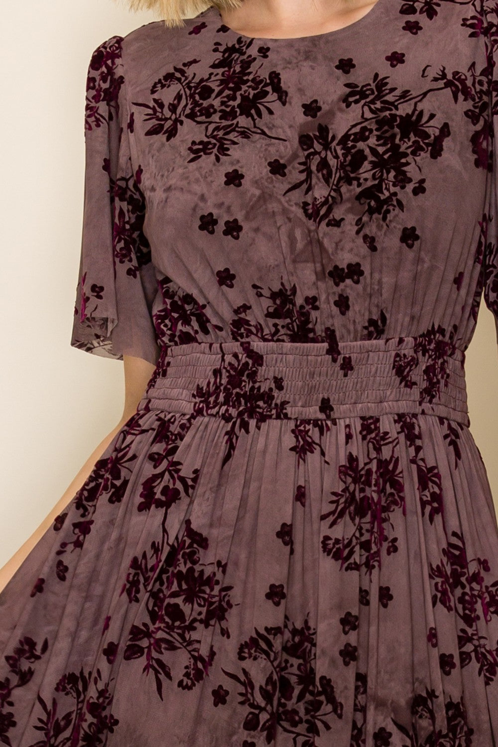 Velvet Floral Smocked Waist Tiered Dress