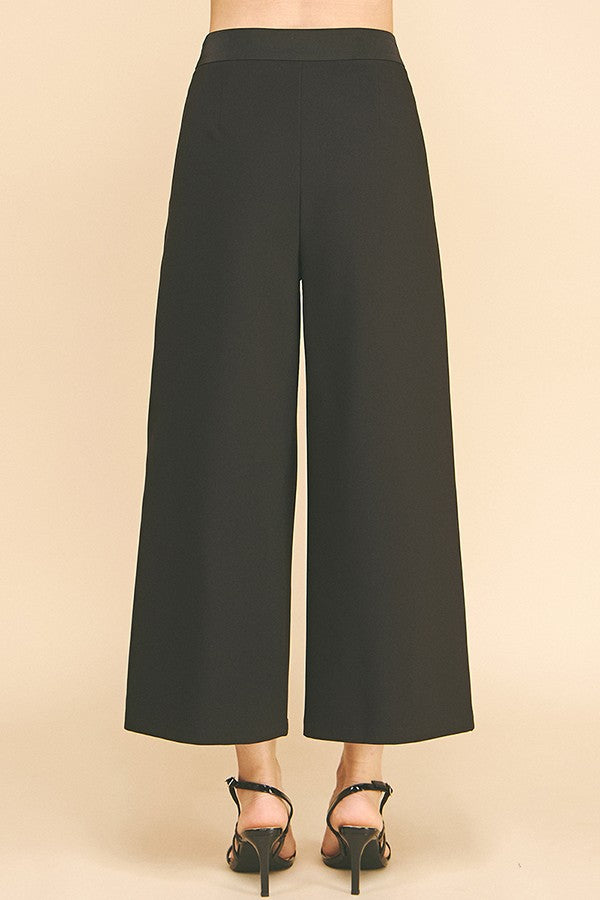 Twill Satin Waist Wide Leg Cropped Pants