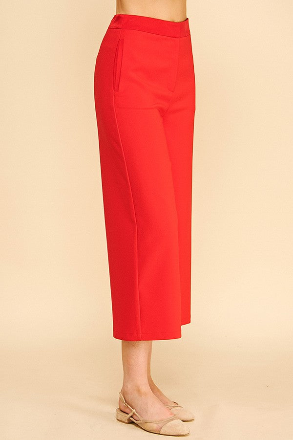Twill Satin Waist Wide Leg Cropped Pants