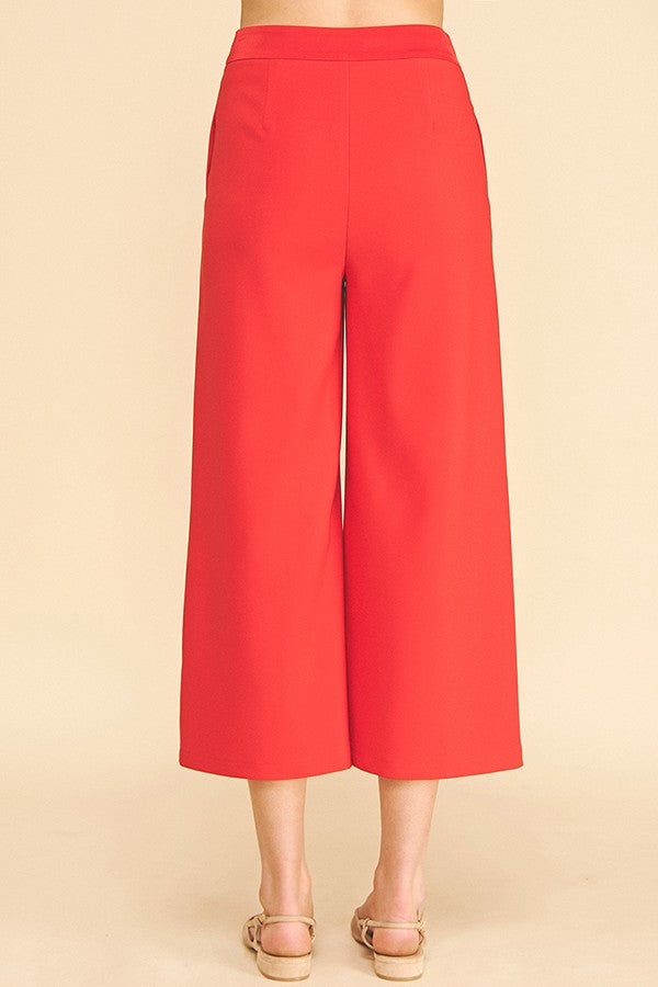 Twill Satin Waist Wide Leg Cropped Pants