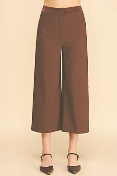 Twill Satin Waist Wide Leg Cropped Pants