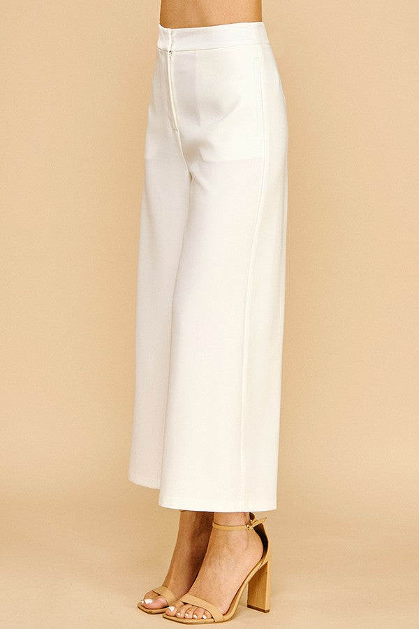 Twill Satin Waist Wide Leg Cropped Pants