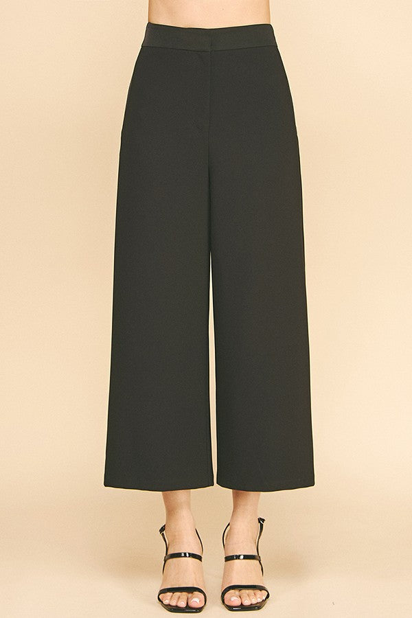 Twill Satin Waist Wide Leg Cropped Pants